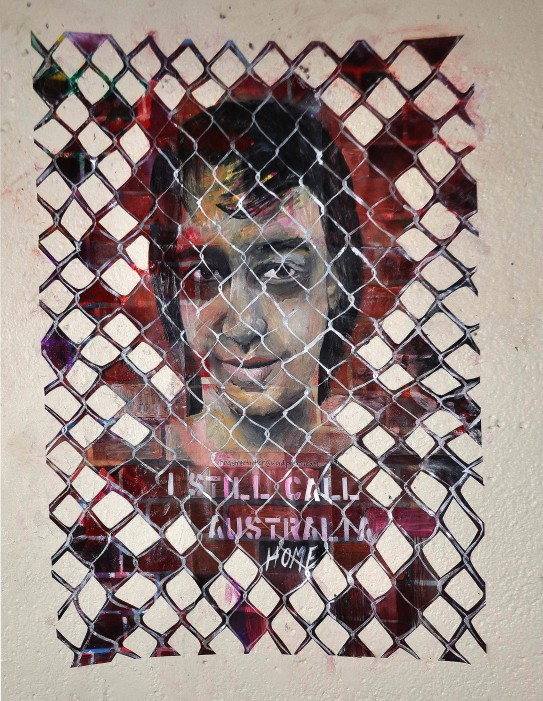 "I Still Call Australia Home" (bus stop paste-up) acrylic on paper February 2013
